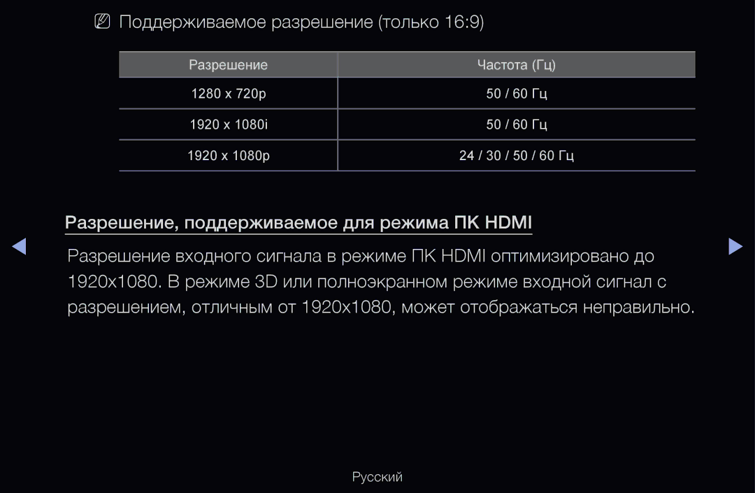 Samsung UE40D6530WSXRU, UE55D6200TSXZG, UE40D6200TSXZG, UE40D6000TWXXH, UE40D6500VSXXH NN Поддерживаемое разрешение только 