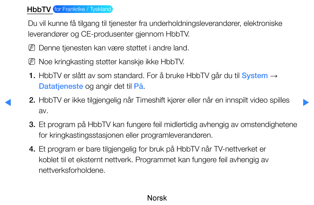 Samsung UE55D8005YUXXE, UE46D7005LUXXE, UE46D8005YUXXE, UE55D7005LUXXE, UE40D8005YUXXE manual HbbTV for Frankrike / Tyskland 