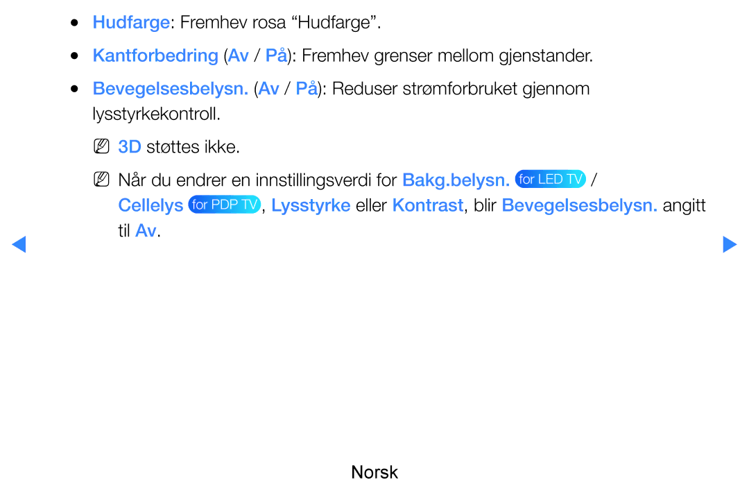 Samsung UE40D8005YUXXE, UE55D8005YUXXE, UE46D7005LUXXE, UE46D8005YUXXE, UE55D7005LUXXE, UE60D8005YUXXE manual Til Av Norsk 