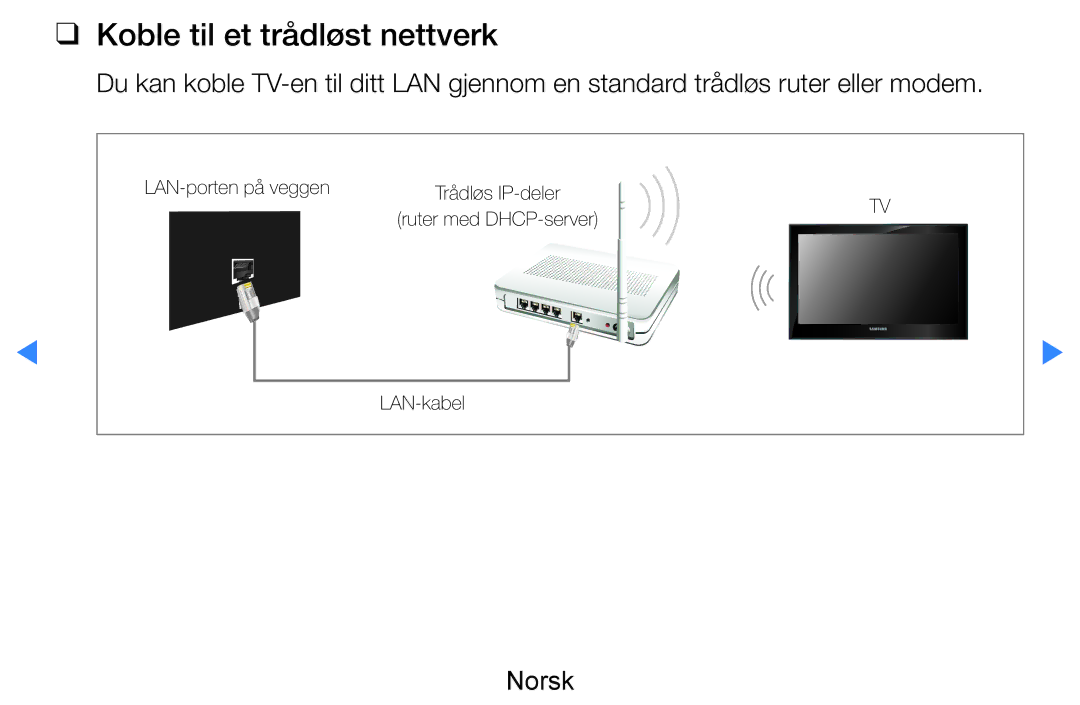 Samsung UE46D7005LUXXE, UE55D8005YUXXE, UE46D8005YUXXE, UE55D7005LUXXE, UE40D8005YUXXE manual Koble til et trådløst nettverk 