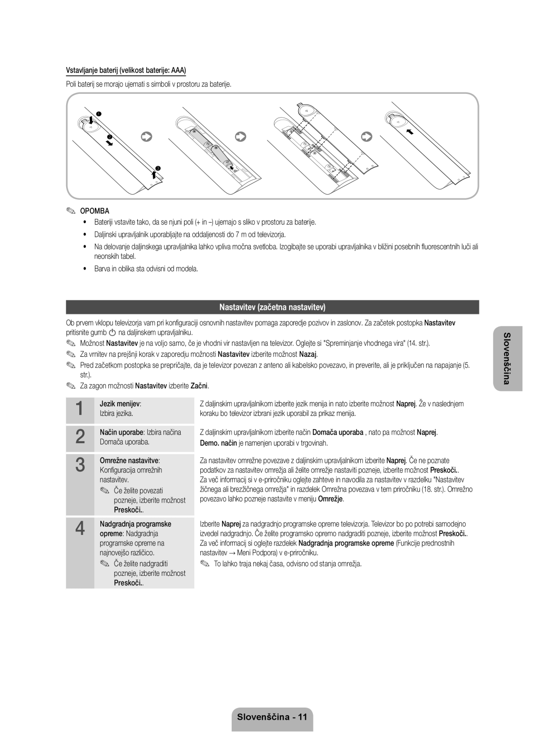 Samsung UE46ES7000SXXH, UE55ES7000SXXH, UE40ES7000SXXH manual Nastavitev začetna nastavitev, Opomba 