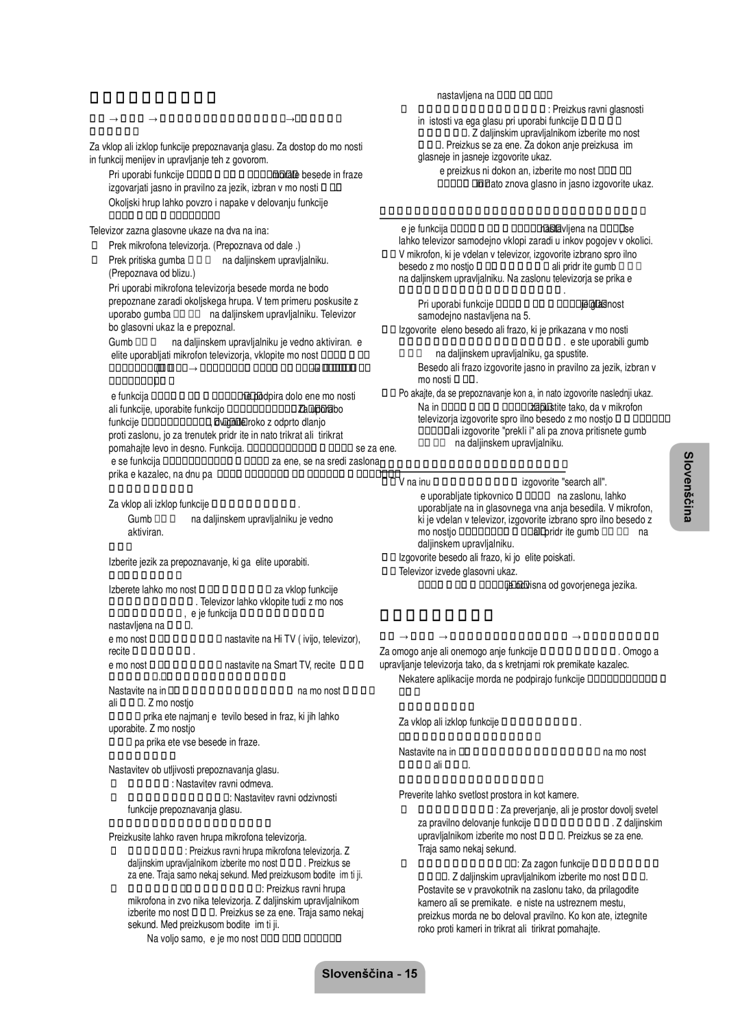 Samsung UE40ES7000SXXH manual Glasovno upravljanje, Upravljanje z gibi, Uporaba načina glasovnega vnašanja besedila 