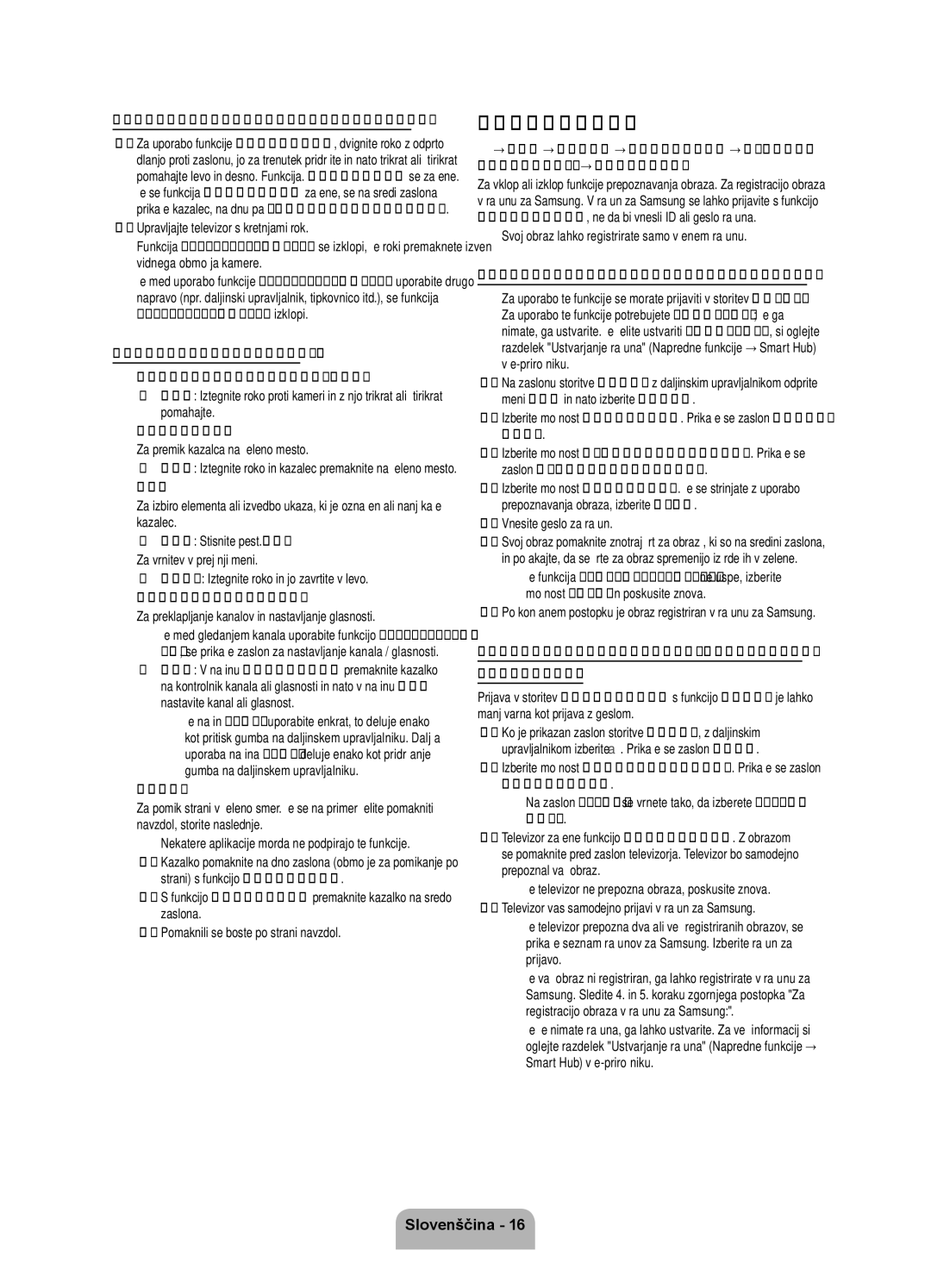 Samsung UE55ES7000SXXH manual Prepoznavanje obraza, Za uporabo funkcije Upravljanje z gibi sledite tem korakom, Priročniku 