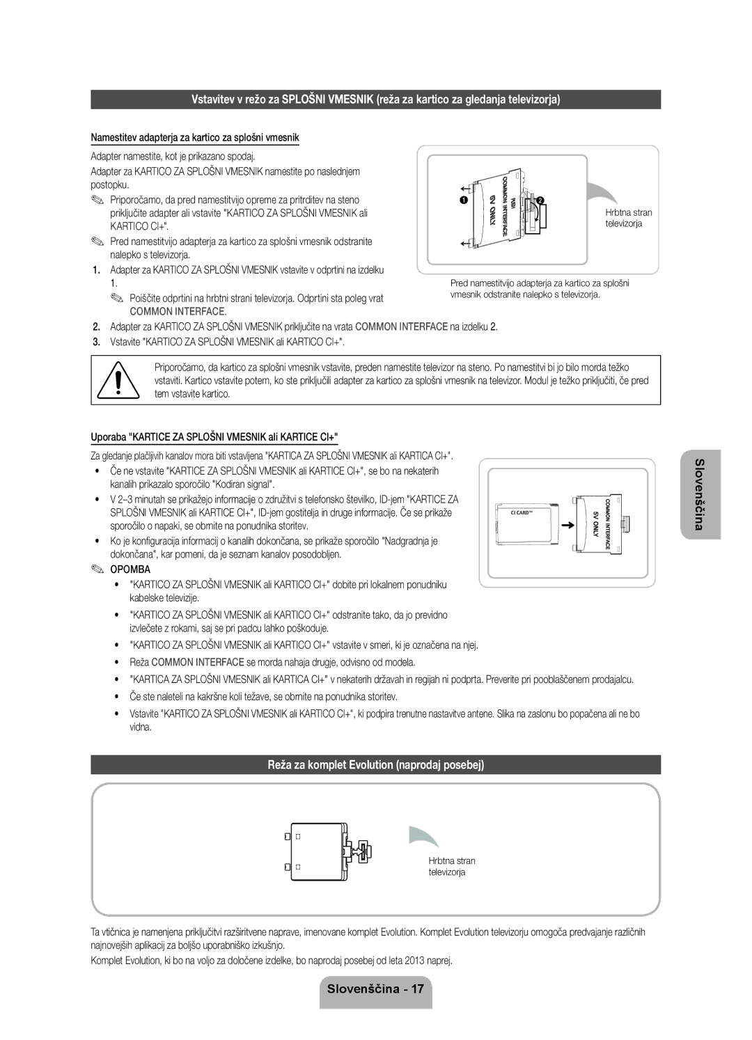 Samsung UE46ES7000SXXH, UE55ES7000SXXH, UE40ES7000SXXH manual Reža za komplet Evolution naprodaj posebej, Common Interface 