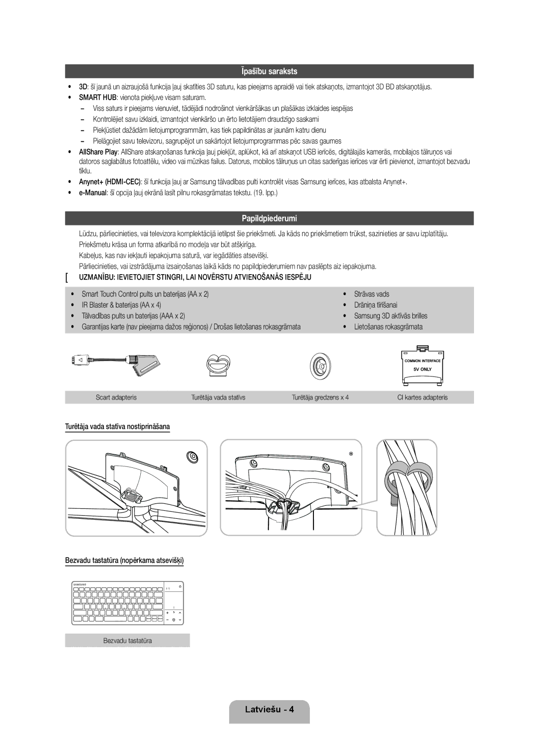 Samsung UE40ES7000SXXH Īpašību saraksts, Papildpiederumi, Smart HUB vienota piekļuve visam saturam, Bezvadu tastatūra 