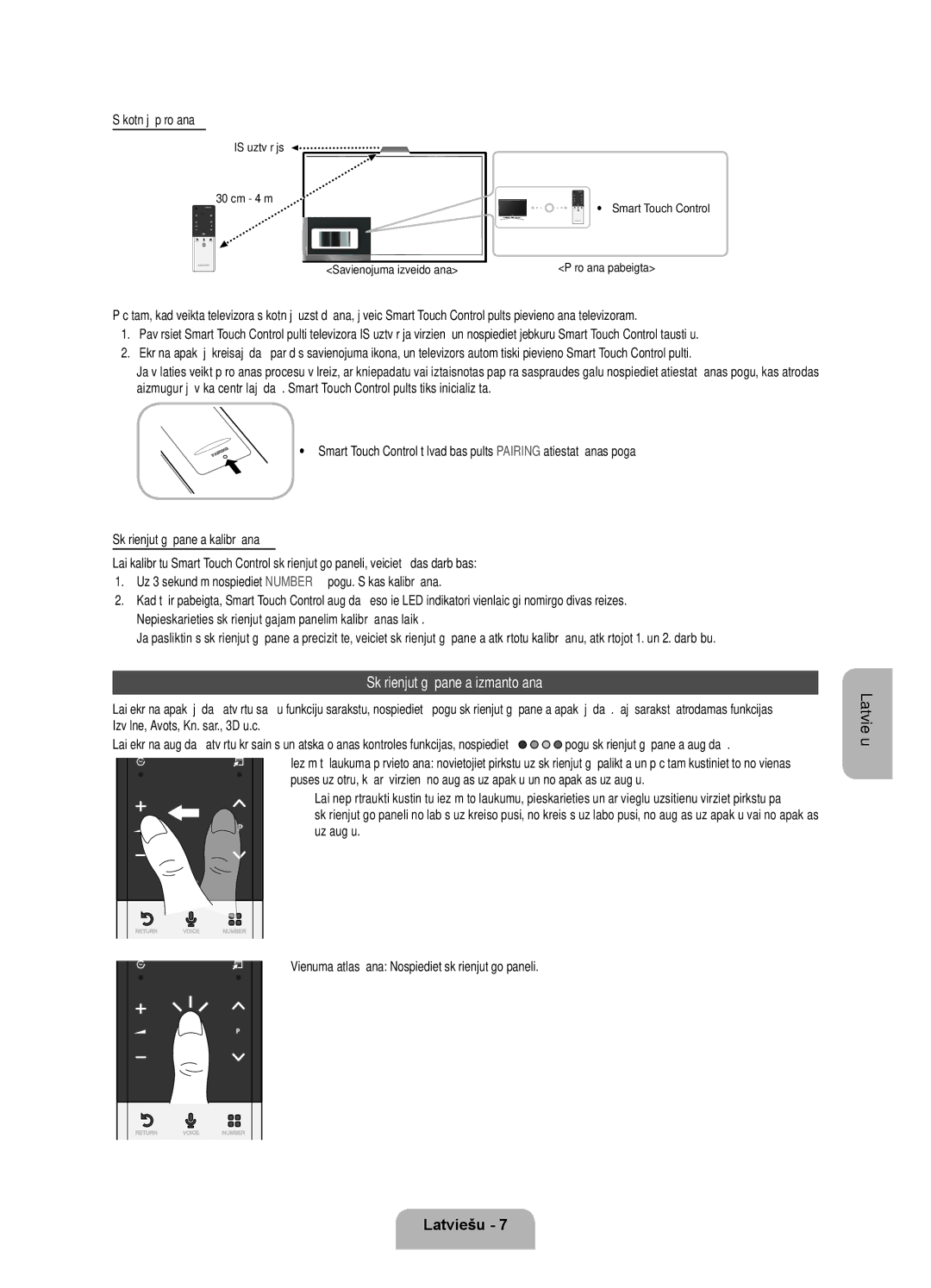 Samsung UE40ES7000SXXH, UE55ES7000SXXH, UE46ES7000SXXH manual Skārienjutīgā paneļa izmantošana, Sākotnējā pārošana 