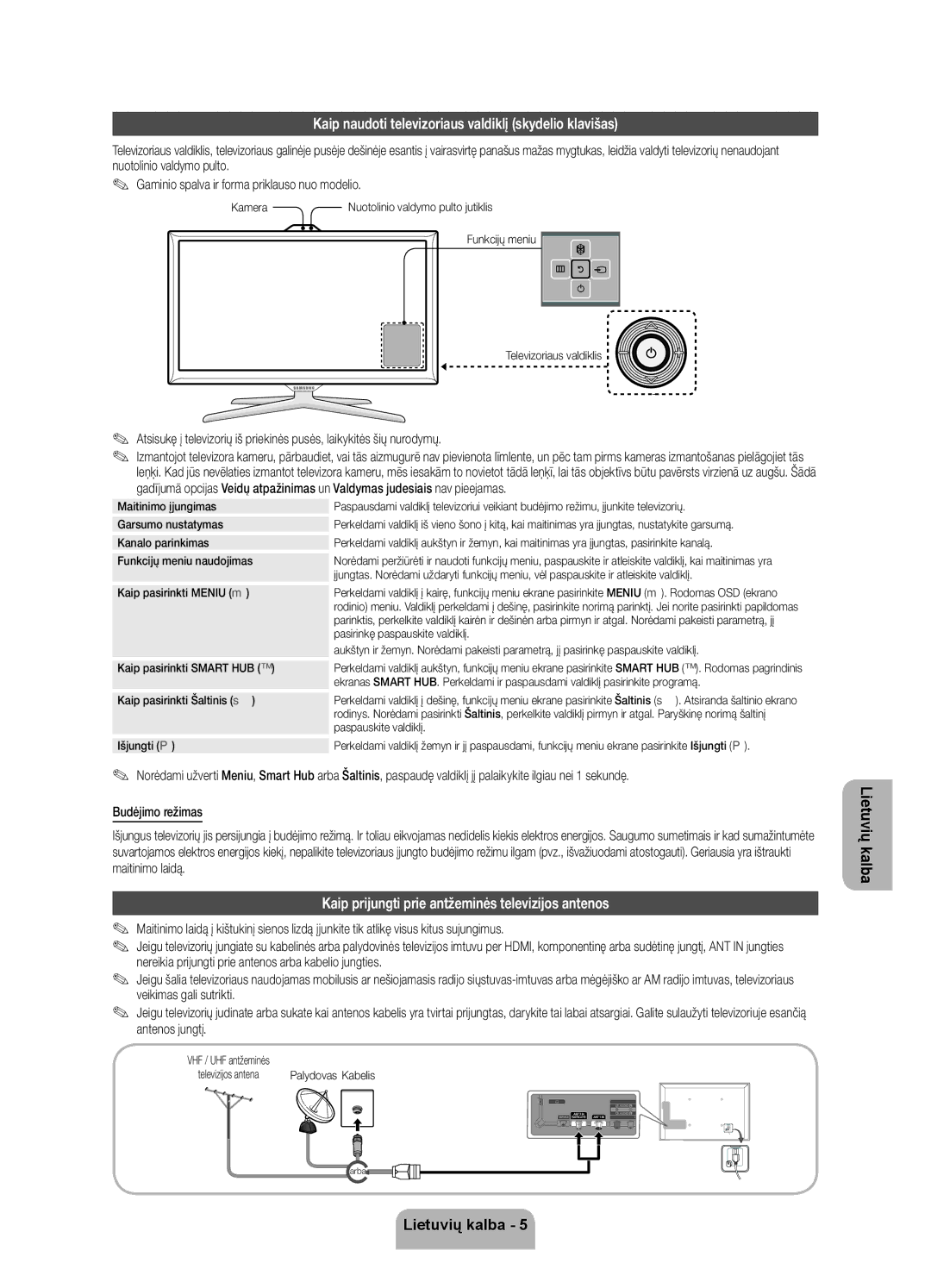 Samsung UE40ES7000SXXH, UE55ES7000SXXH, UE46ES7000SXXH manual Kaip naudoti televizoriaus valdiklį skydelio klavišas 