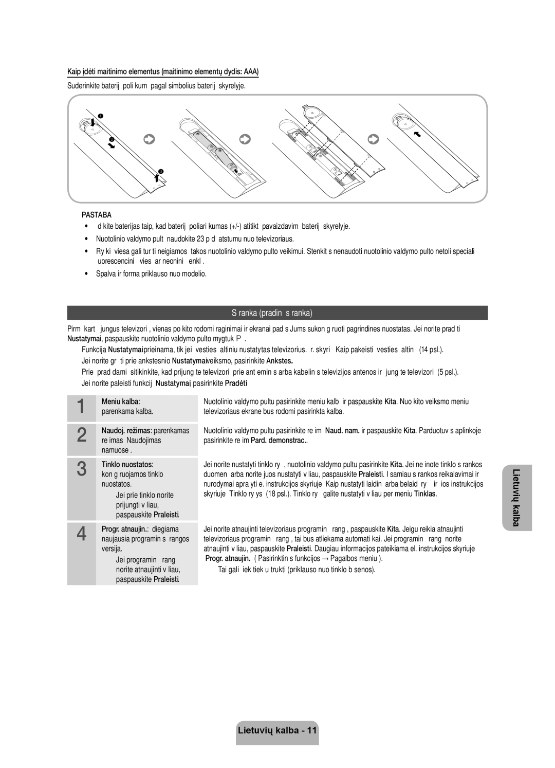 Samsung UE40ES7000SXXH, UE55ES7000SXXH, UE46ES7000SXXH manual Sąranka pradinė sąranka, Pastaba 