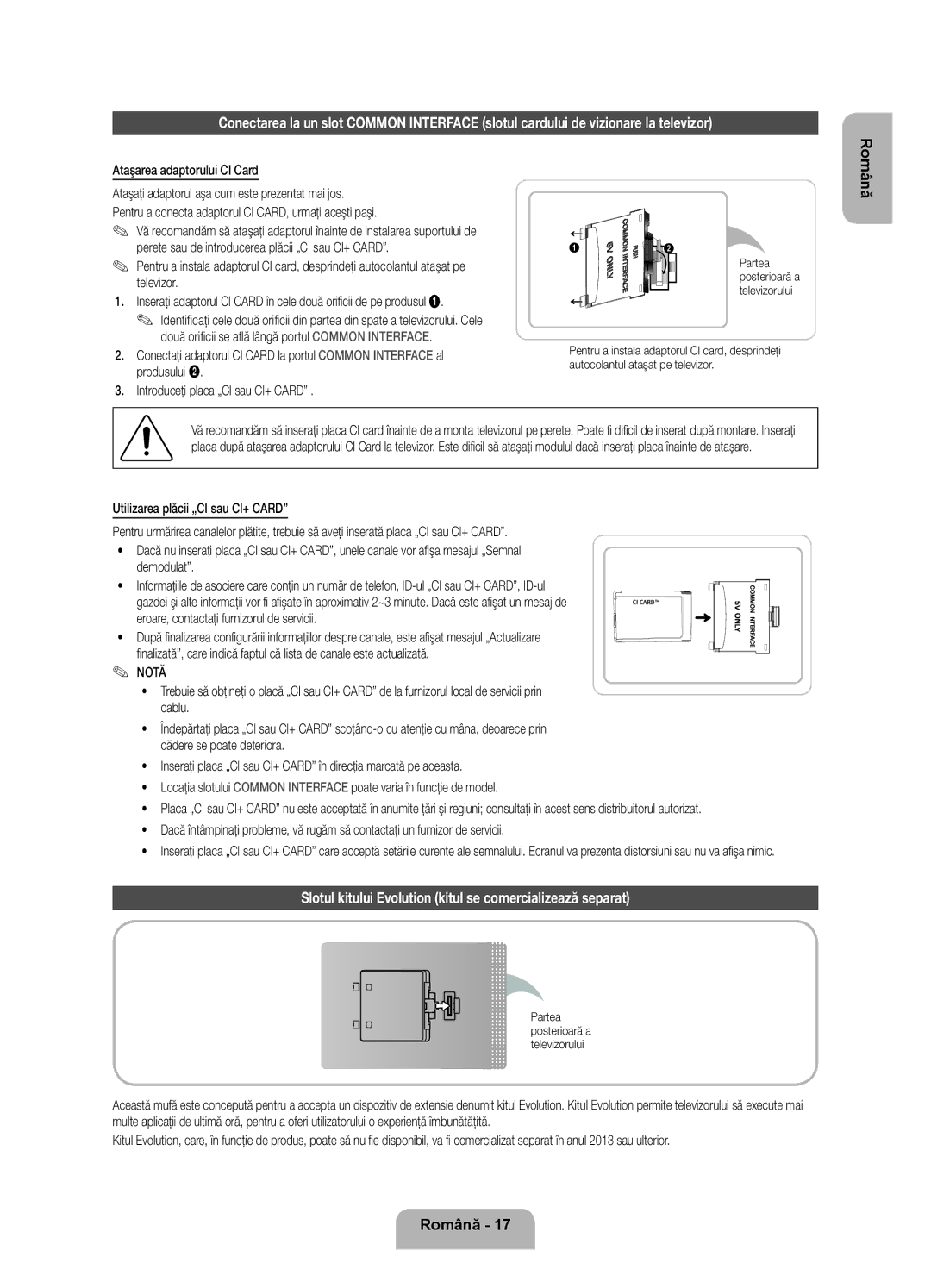 Samsung UE40ES7000SXXH Slotul kitului Evolution kitul se comercializează separat, Ataşarea adaptorului CI Card, De ataşare 