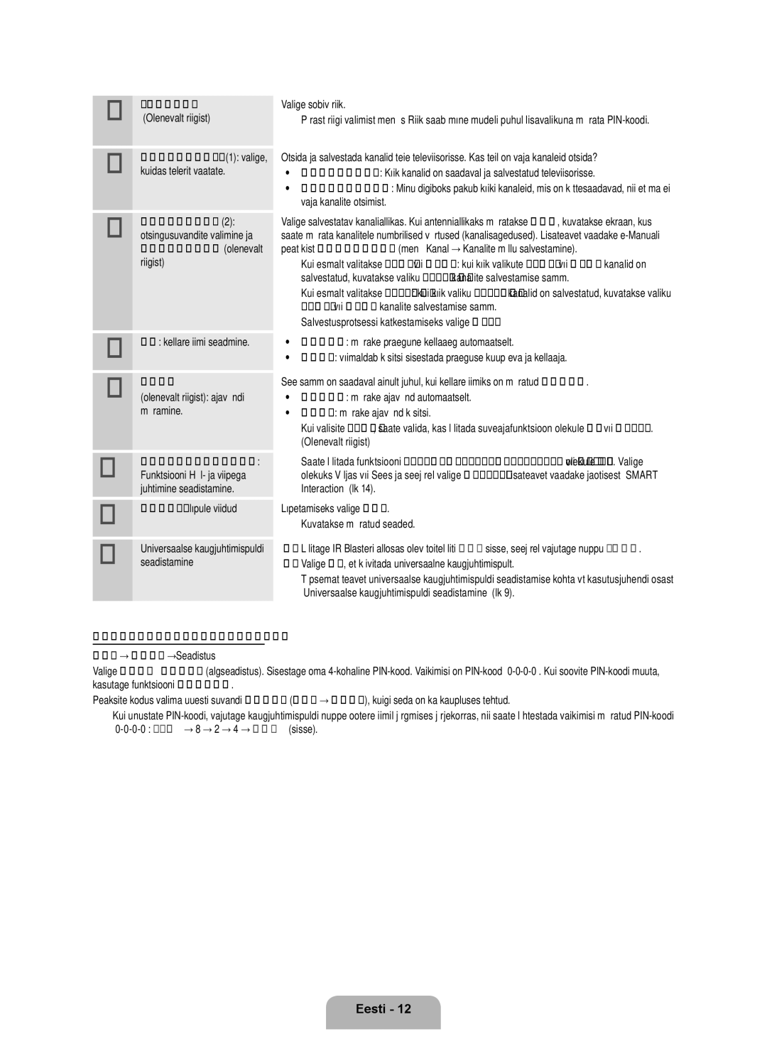 Samsung UE40ES7000SXXH manual Valige riik, Olenevalt riigist, Kuidas telerit vaatate, Automaathäälestus, Valige sobiv riik 