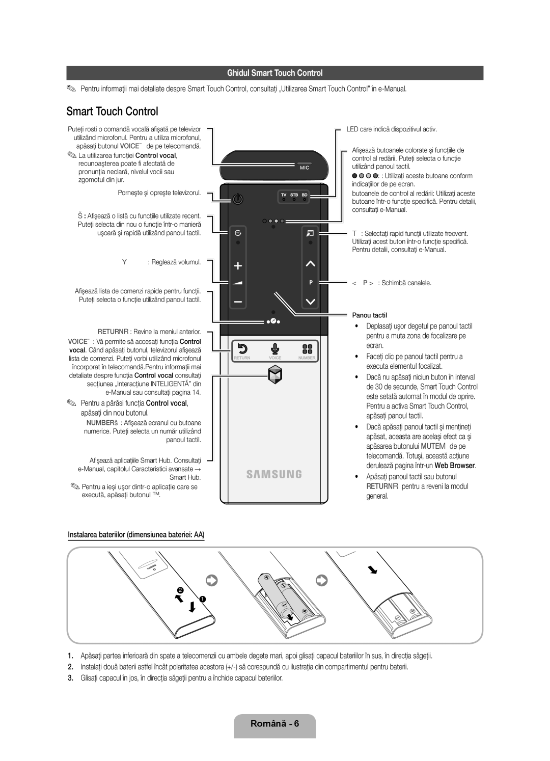 Samsung UE55ES7000SXXH manual Ghidul Smart Touch Control, Reglează volumul, LED care indică dispozitivul activ 