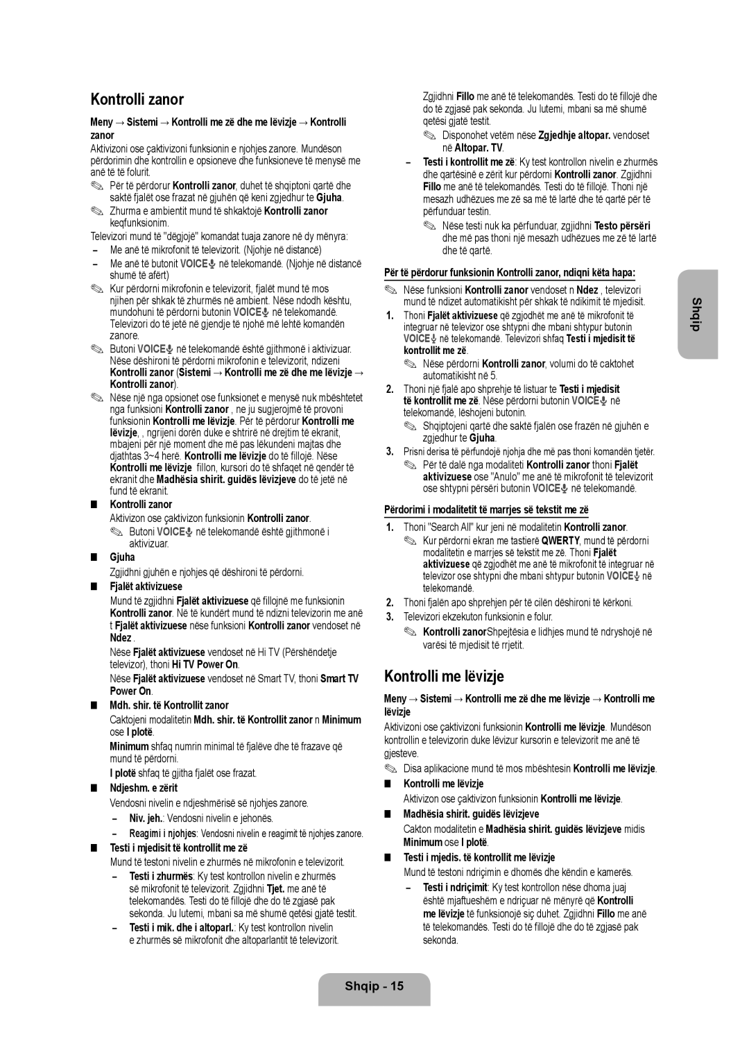 Samsung UE46ES7000SXXH manual Kontrolli zanor, Gjuha, Fjalët aktivizuese, Ndez, Në Altopar. TV, Kontrolli me lëvizje 