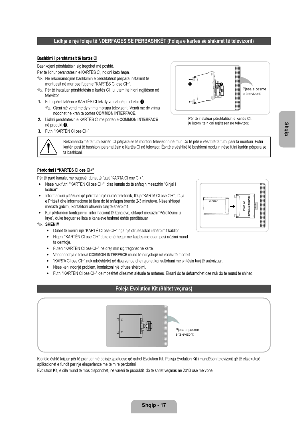 Samsung UE55ES7000SXXH, UE46ES7000SXXH manual Foleja Evolution Kit Shitet veçmas, Bashkimi i përshtatësit të kartës CI 