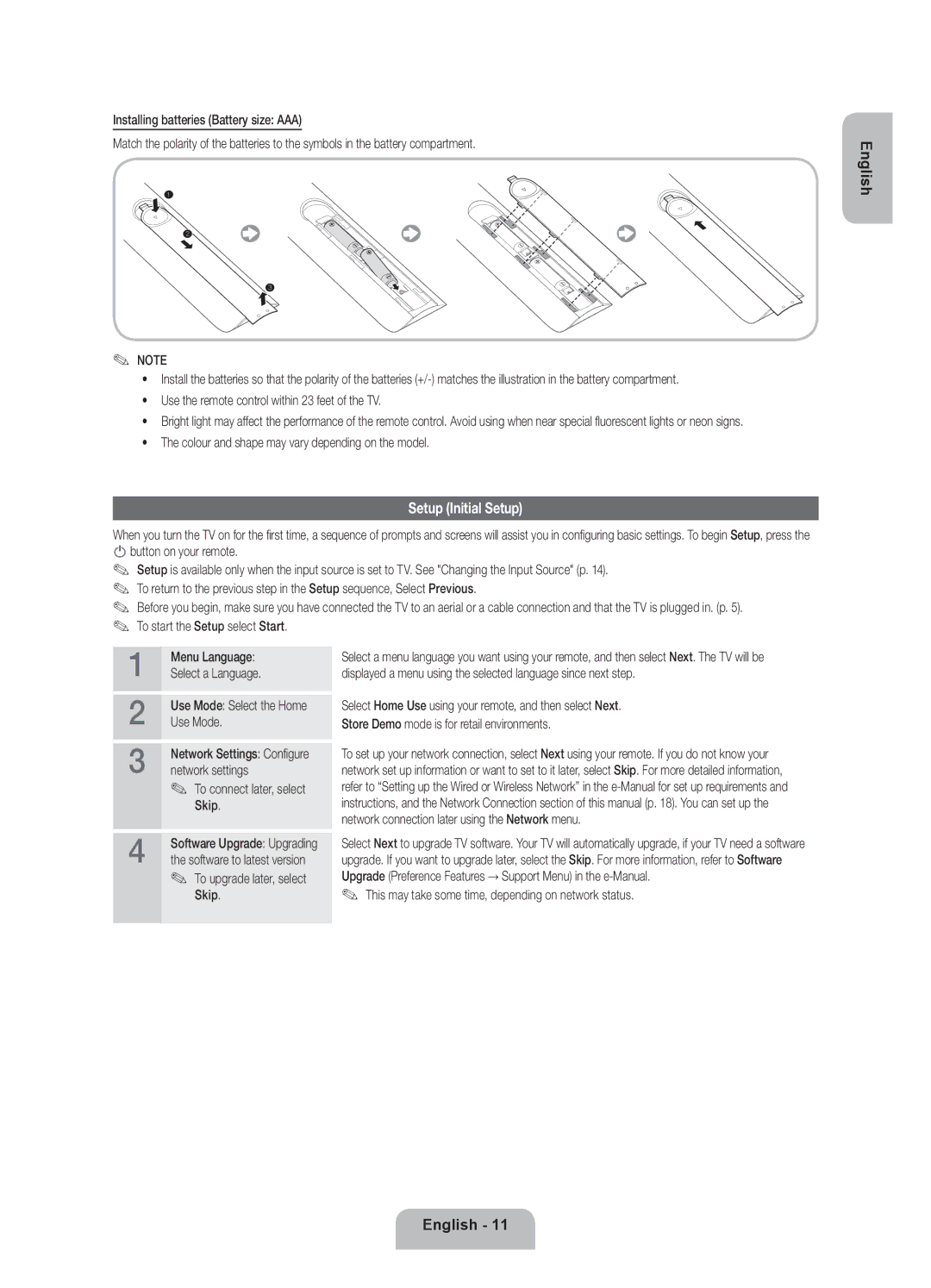 Samsung UE46ES7090SXZG, UE55ES7090SXZG, UE40ES7090SXZG manual Setup Initial Setup 