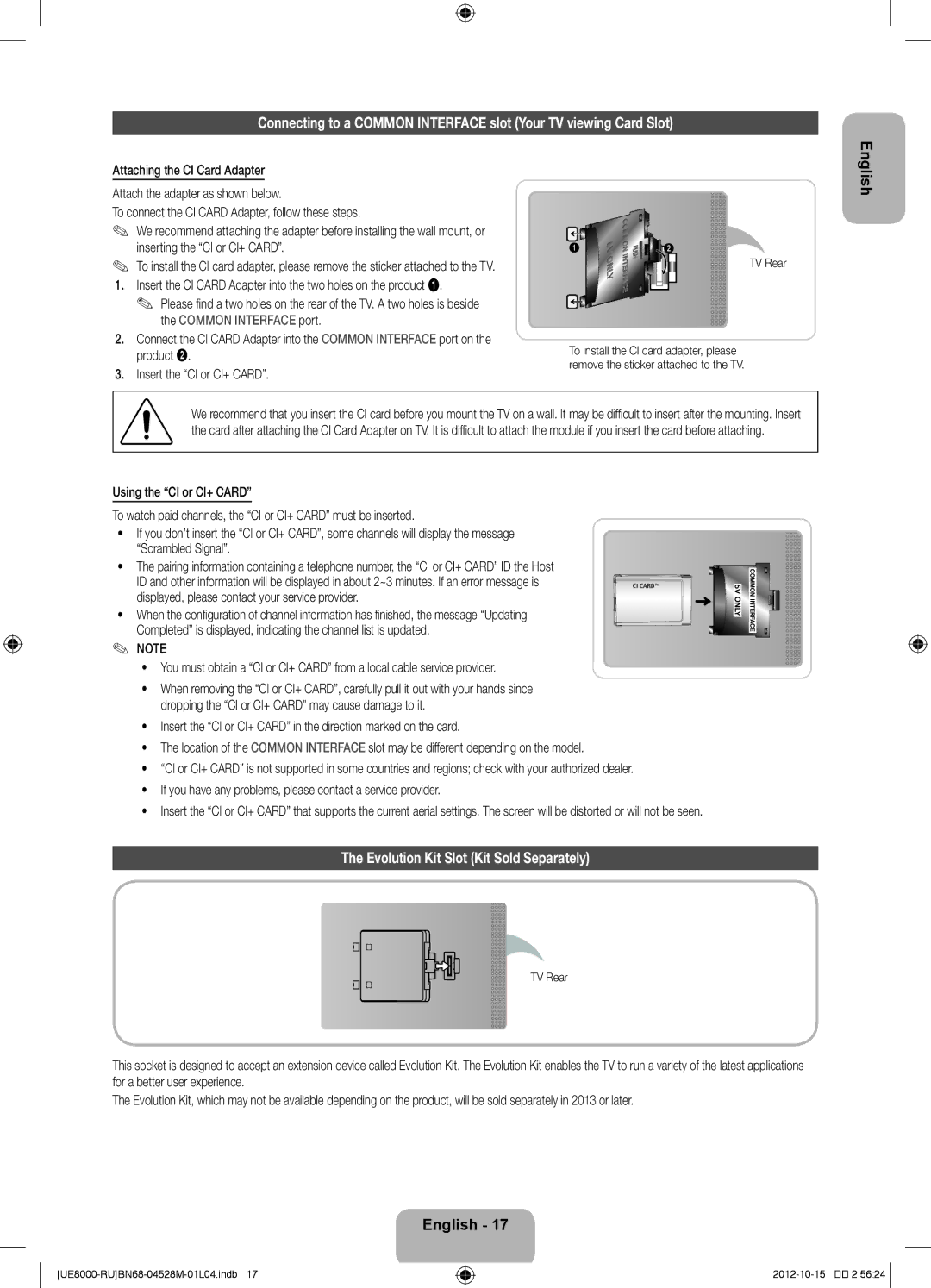 Samsung UE55ES8000SXRU, UE55ES8000SXMS, UE46ES8000SXRU, UE46ES8000SXMS manual Evolution Kit Slot Kit Sold Separately, TV Rear 