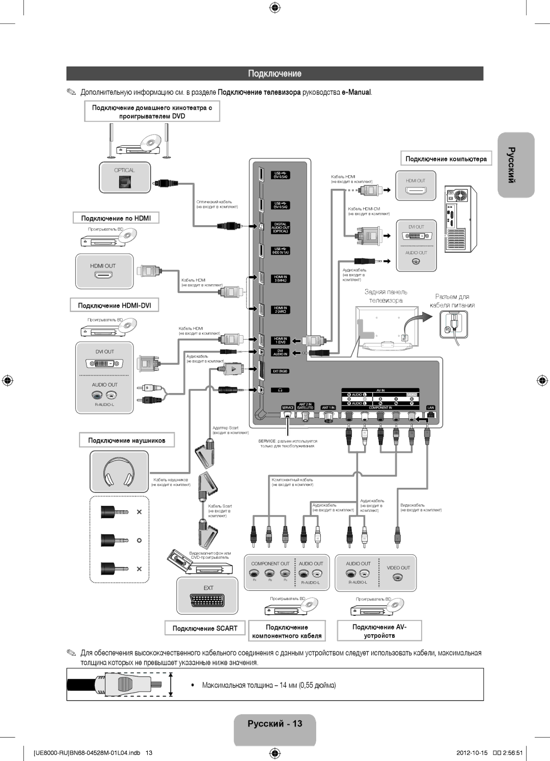 Samsung UE46ES8000SXRU, UE55ES8000SXMS, UE55ES8000SXRU, UE46ES8000SXMS, UE40ES8000SXRU manual Подключение 