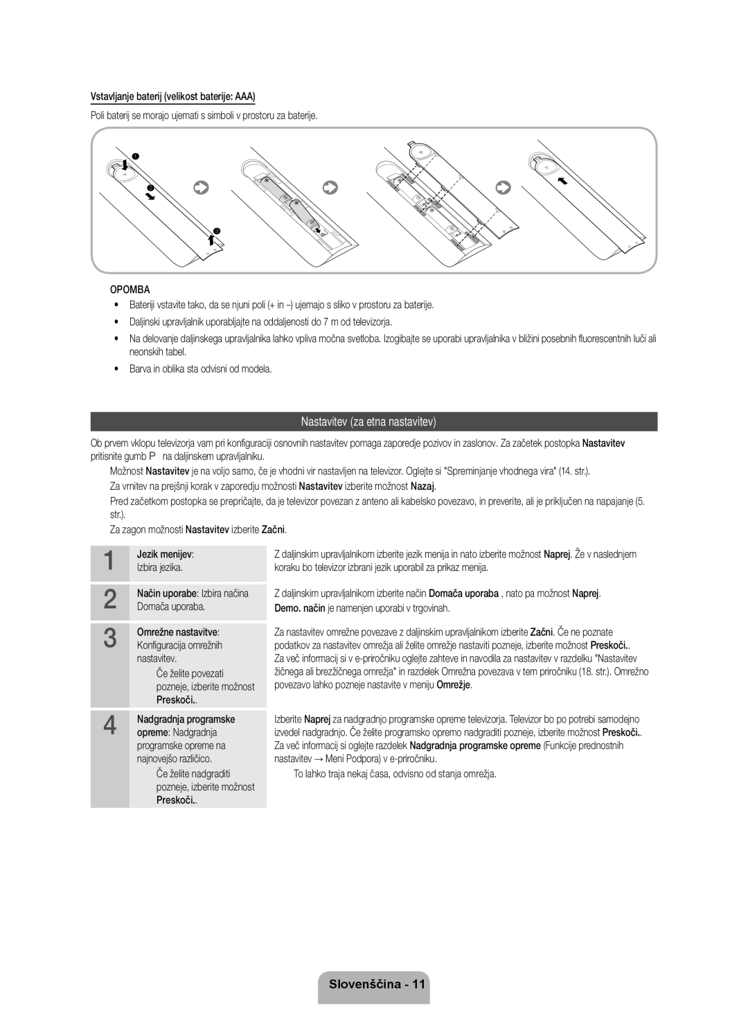 Samsung UE46ES8000SXXH, UE55ES8000SXXH, UE40ES8000SXXH manual Nastavitev začetna nastavitev, Opomba 