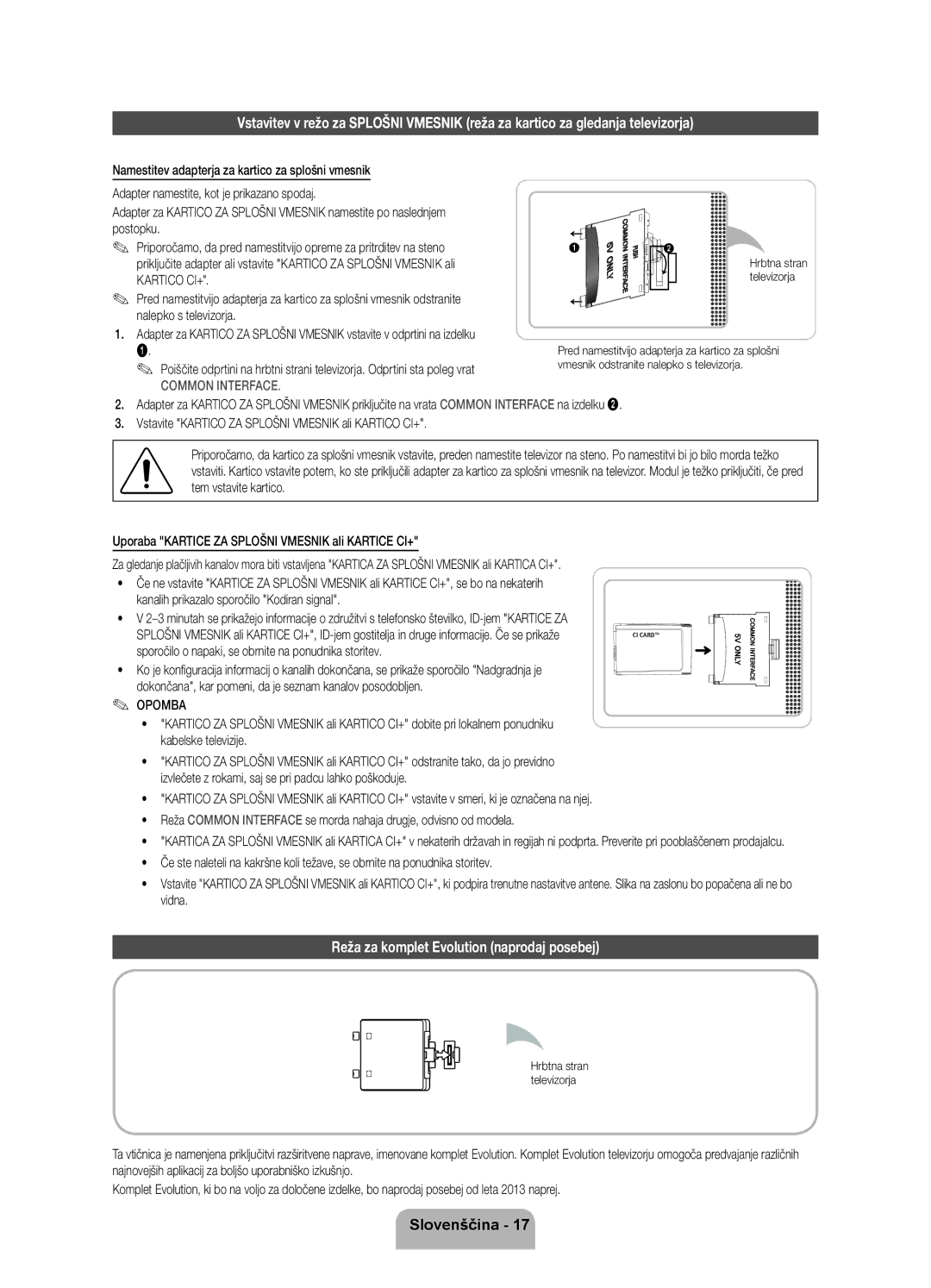 Samsung UE46ES8000SXXH, UE55ES8000SXXH, UE40ES8000SXXH manual Reža za komplet Evolution naprodaj posebej, Common Interface 