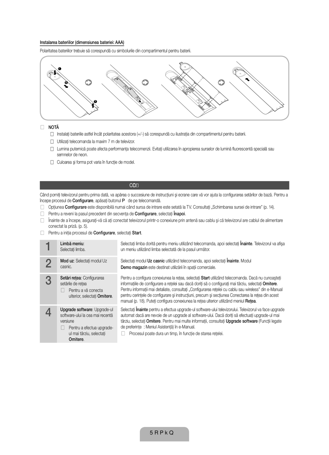 Samsung UE40ES8000SXXH, UE55ES8000SXXH, UE46ES8000SXXH manual Configurare Configurarea iniţială, Notă 