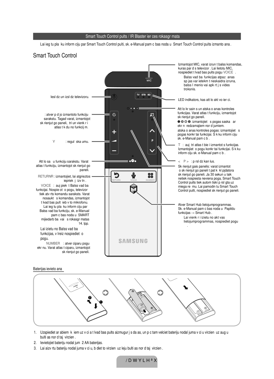 Samsung UE46ES8000SXXH, UE55ES8000SXXH, UE40ES8000SXXH Smart Touch Control pults / IR Blaster ierīces rokasgrāmata, Pogu 