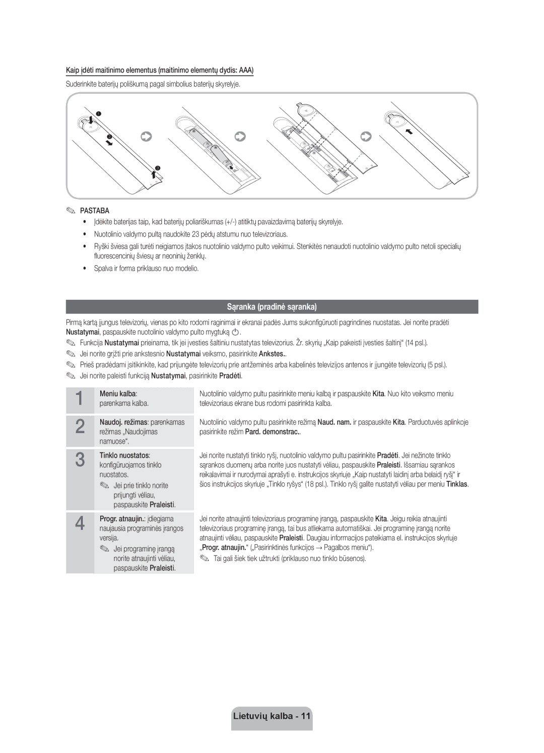 Samsung UE40ES8000SXXH, UE55ES8000SXXH, UE46ES8000SXXH manual Sąranka pradinė sąranka, Pastaba 