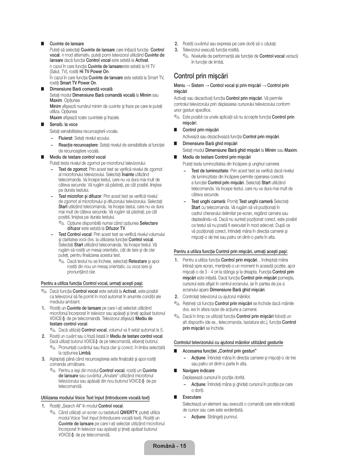 Samsung UE55ES8000SXXH, UE46ES8000SXXH, UE40ES8000SXXH manual Control prin mişcări 