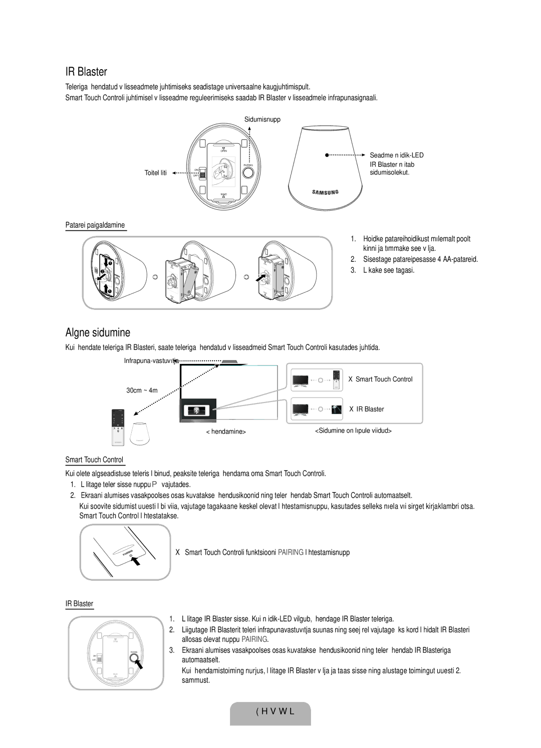 Samsung UE55ES8000SXXH manual Algne sidumine, Sisestage patareipesasse 4 AA-patareid Lükake see tagasi, Automaatselt 