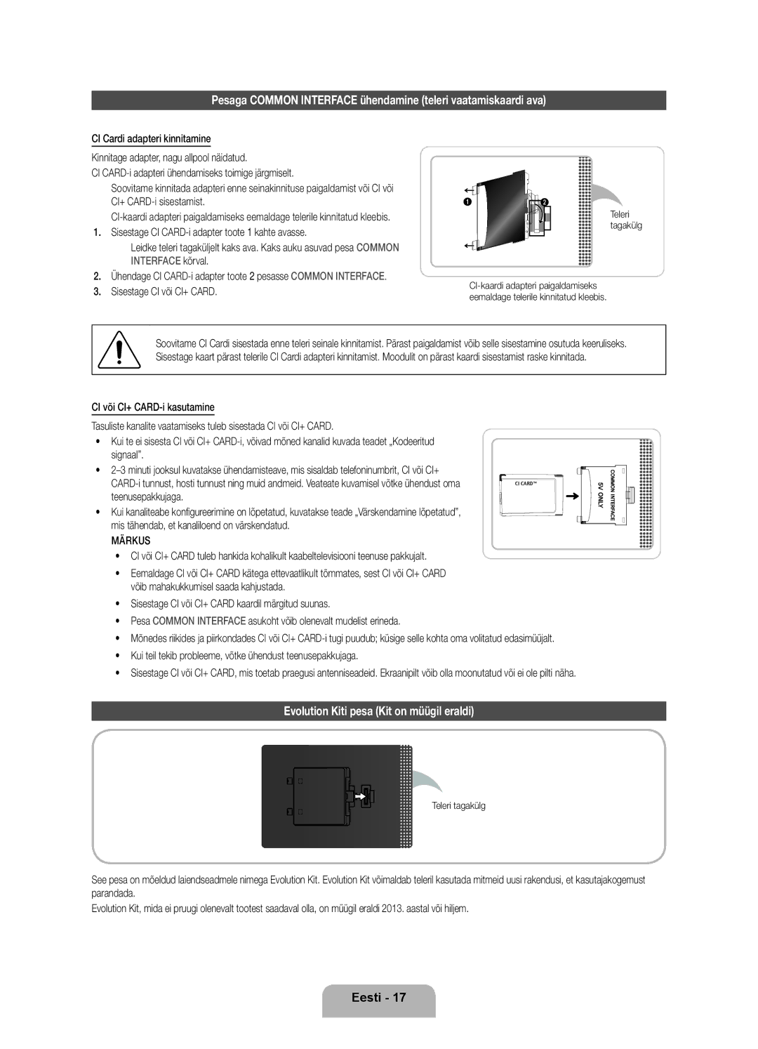 Samsung UE46ES8000SXXH, UE55ES8000SXXH, UE40ES8000SXXH manual Evolution Kiti pesa Kit on müügil eraldi, Teleri tagakülg 