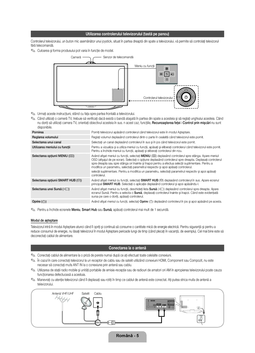 Samsung UE40ES8000SXXH, UE55ES8000SXXH manual Utilizarea controlerului televizorului tastă pe panou, Conectarea la o antenă 