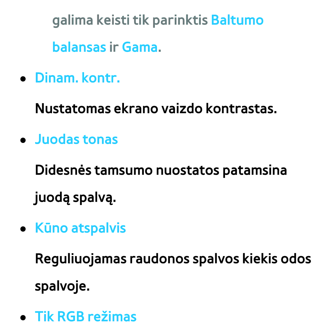 Samsung UE75ES9000SXXH Galima keisti tik parinktis Baltumo balansas ir Gama, Dinam. kontr, Juodas tonas, Kūno atspalvis 