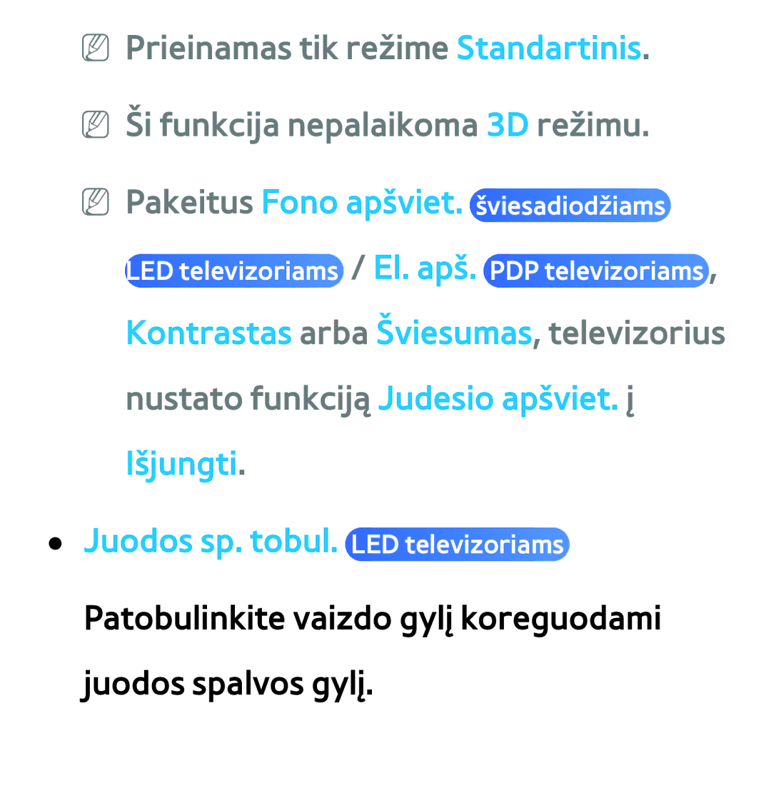 Samsung UE75ES9000SXXH, UE55ES8000SXXH, UE55ES7000SXXH manual Patobulinkite vaizdo gylį koreguodami juodos spalvos gylį 