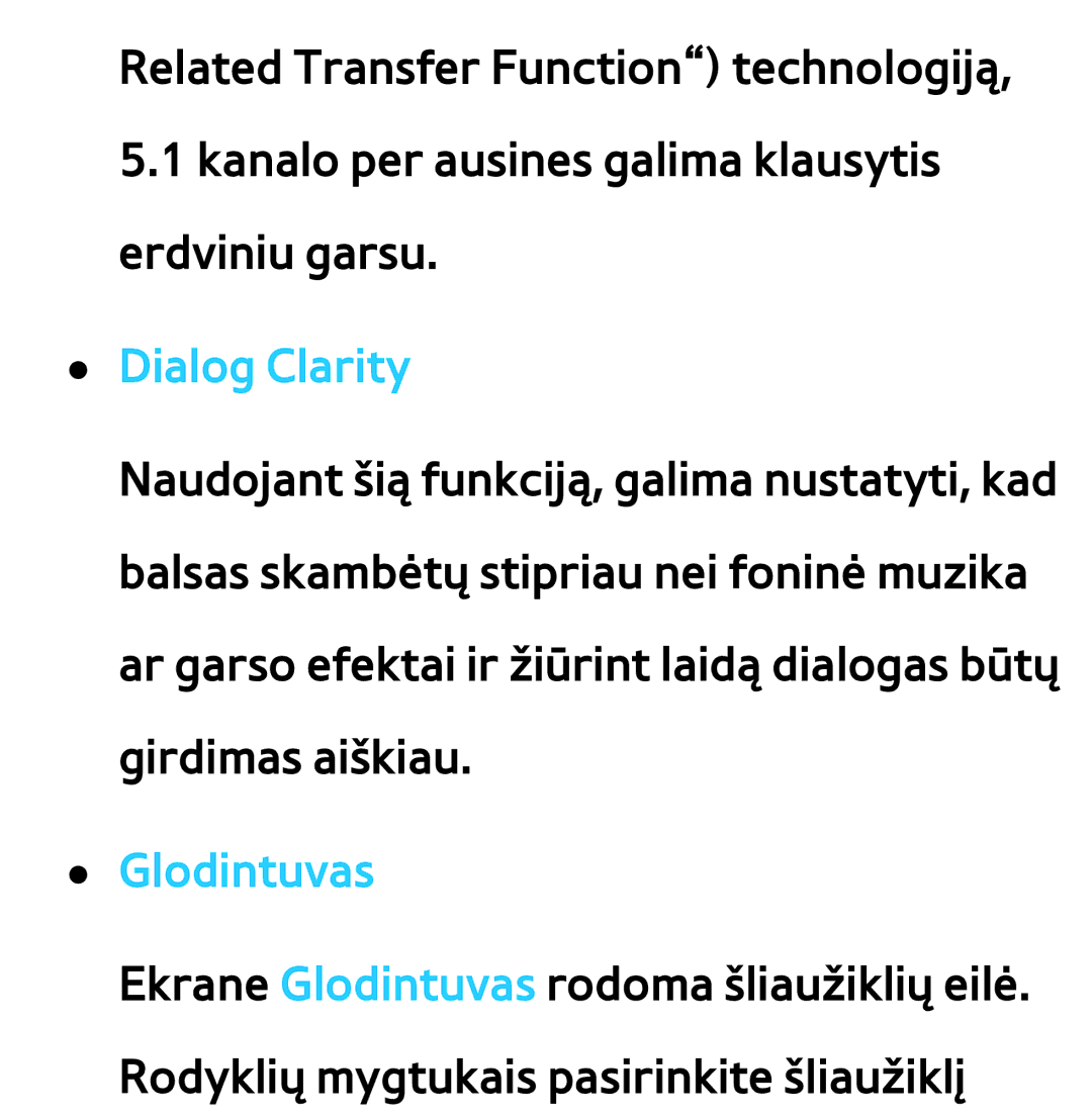 Samsung UE75ES9000SXXH, UE55ES8000SXXH, UE55ES7000SXXH, UE46ES8000SXXH, UE46ES7000SXXH manual Dialog Clarity, Glodintuvas 