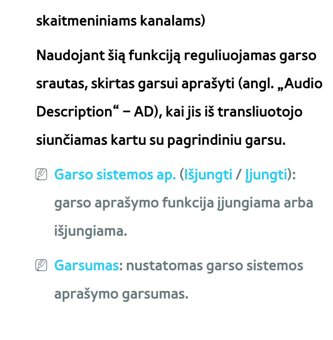 Samsung UE65ES8000SXXH, UE55ES8000SXXH, UE55ES7000SXXH manual NN Garsumas nustatomas garso sistemos aprašymo garsumas 