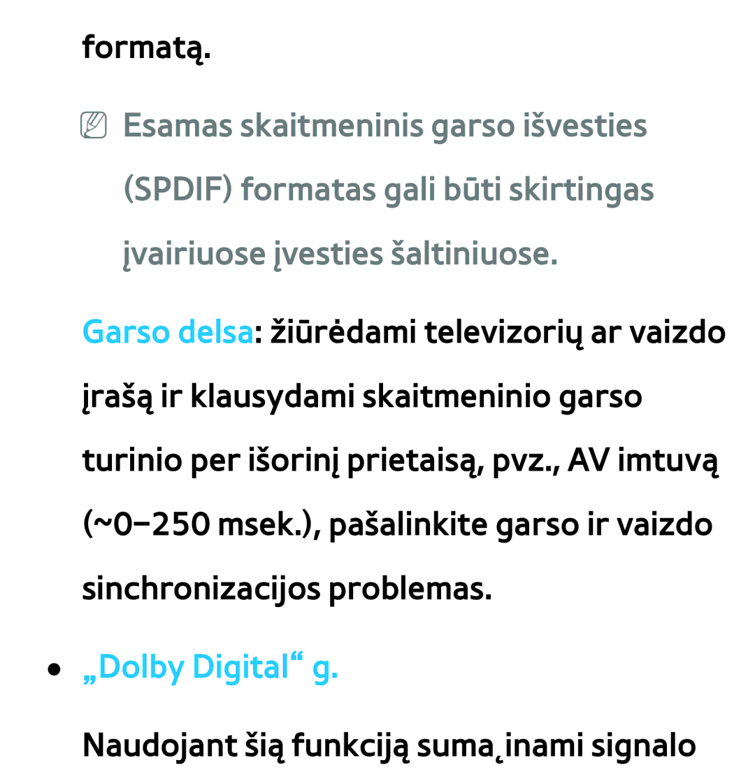 Samsung UE75ES9000SXXH, UE55ES8000SXXH, UE55ES7000SXXH, UE46ES8000SXXH, UE46ES7000SXXH manual Formatą, „Dolby Digital g 