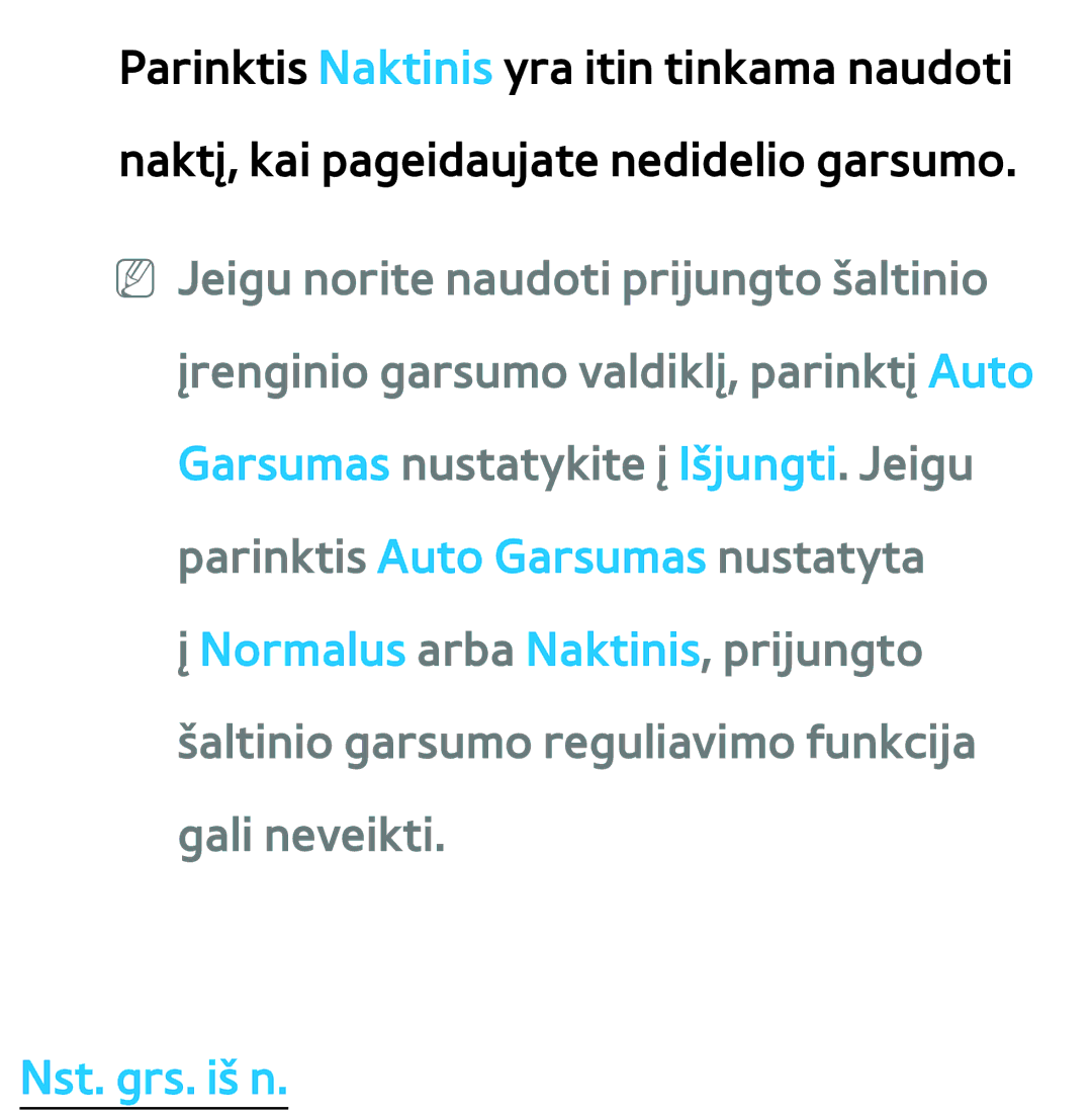 Samsung UE65ES8000SXXH manual Normalus arba Naktinis, prijungto, Šaltinio garsumo reguliavimo funkcija gali neveikti 