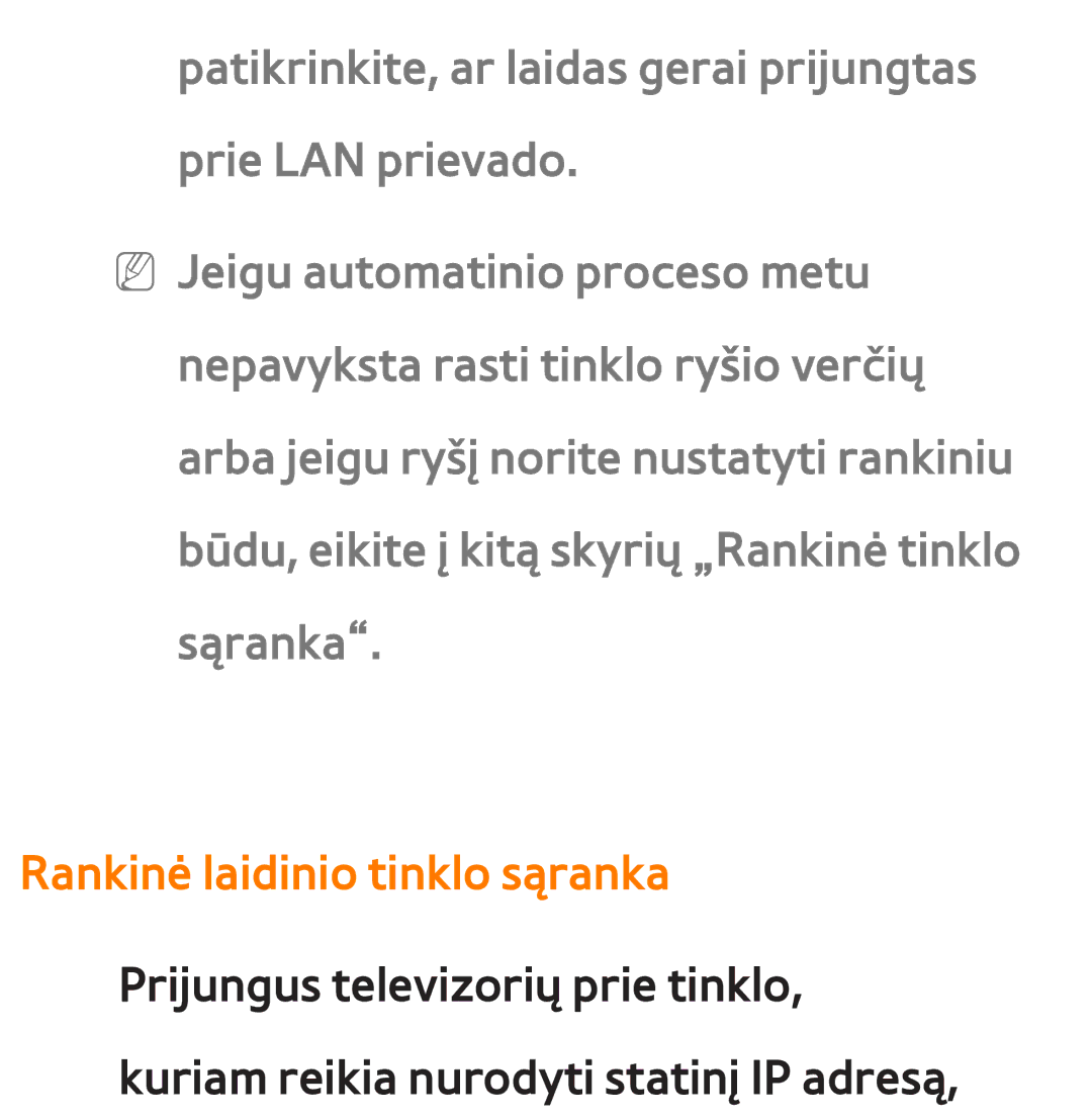 Samsung UE46ES7000SXXH, UE55ES8000SXXH, UE55ES7000SXXH, UE46ES8000SXXH, UE65ES8000SXXH manual Rankinė laidinio tinklo sąranka 