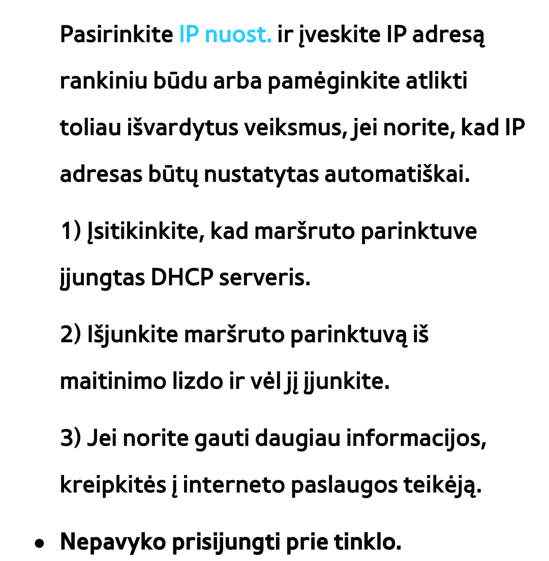 Samsung UE46ES8000SXXH, UE55ES8000SXXH, UE55ES7000SXXH, UE46ES7000SXXH, UE65ES8000SXXH manual Nepavyko prisijungti prie tinklo 