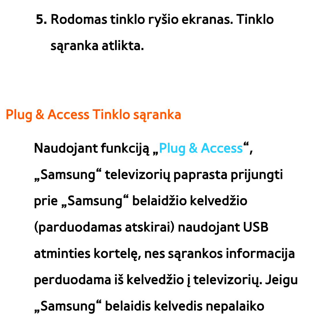 Samsung UE65ES8000SXXH, UE55ES8000SXXH, UE55ES7000SXXH, UE46ES8000SXXH, UE46ES7000SXXH manual Plug & Access Tinklo sąranka 