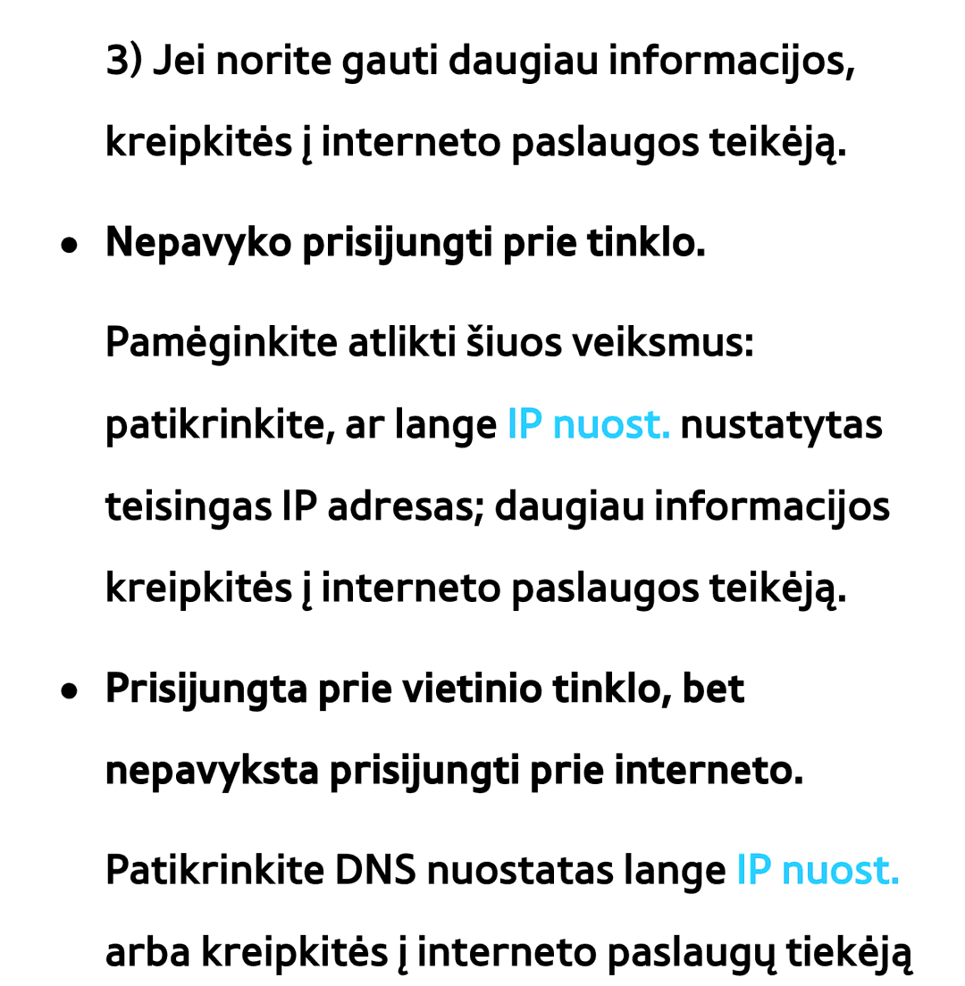 Samsung UE46ES7000SXXH, UE55ES8000SXXH, UE55ES7000SXXH, UE46ES8000SXXH, UE65ES8000SXXH manual Nepavyko prisijungti prie tinklo 