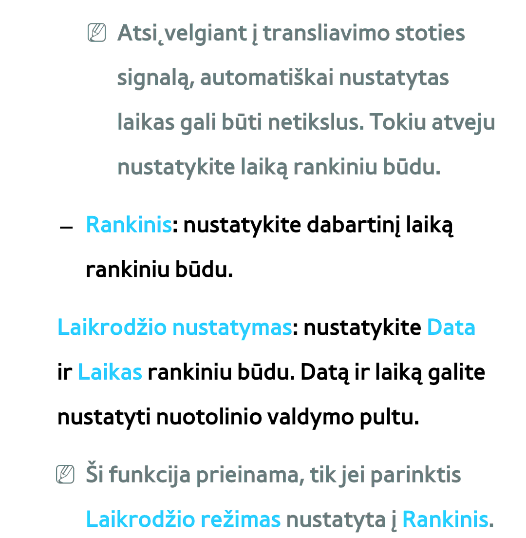 Samsung UE46ES7000SXXH, UE55ES8000SXXH, UE55ES7000SXXH, UE46ES8000SXXH Rankinis nustatykite dabartinį laiką rankiniu būdu 