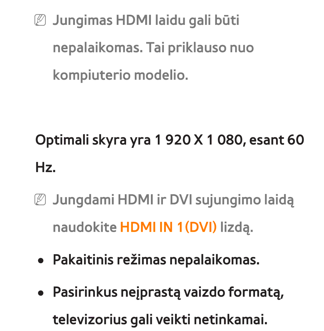 Samsung UE40ES7000SXXH, UE55ES8000SXXH, UE55ES7000SXXH, UE46ES8000SXXH manual Optimali skyra yra 1 920 X 1 080, esant 60 Hz 