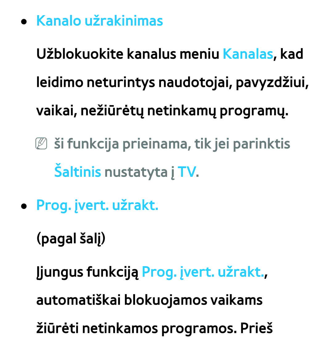 Samsung UE55ES8000SXXH, UE55ES7000SXXH, UE46ES8000SXXH, UE46ES7000SXXH, UE65ES8000SXXH, UE40ES8000SXXH manual Kanalo užrakinimas 