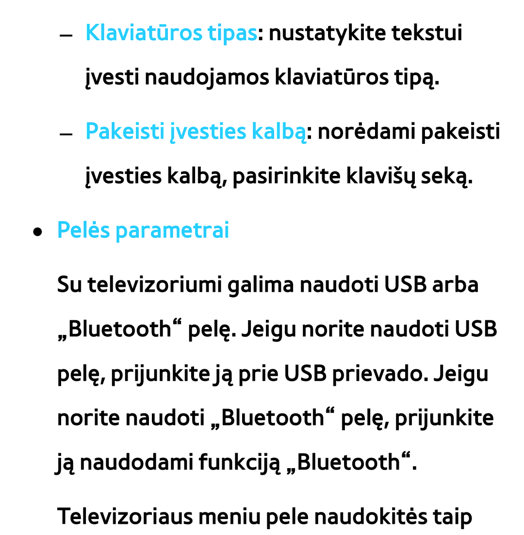 Samsung UE55ES8000SXXH, UE55ES7000SXXH, UE46ES8000SXXH, UE46ES7000SXXH, UE65ES8000SXXH, UE40ES8000SXXH manual Pelės parametrai 