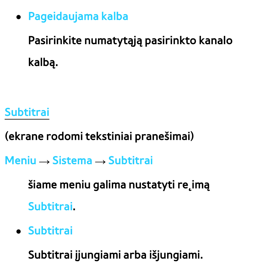 Samsung UE40ES7000SXXH, UE55ES8000SXXH, UE55ES7000SXXH, UE46ES8000SXXH, UE46ES7000SXXH manual Pageidaujama kalba, Subtitrai 