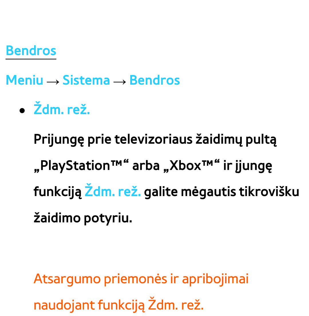 Samsung UE55ES7000SXXH, UE55ES8000SXXH, UE46ES8000SXXH, UE46ES7000SXXH manual Bendros Meniu → Sistema → Bendros Ždm. rež 