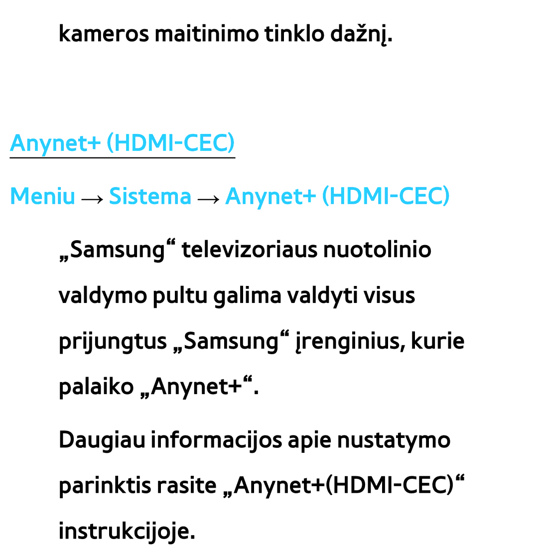 Samsung UE75ES9000SXXH, UE55ES8000SXXH, UE55ES7000SXXH, UE46ES8000SXXH, UE46ES7000SXXH manual Kameros maitinimo tinklo dažnį 