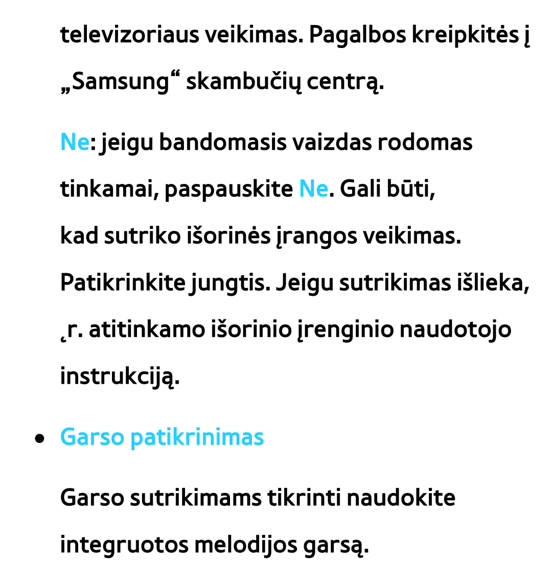 Samsung UE40ES7000SXXH, UE55ES8000SXXH, UE55ES7000SXXH, UE46ES8000SXXH, UE46ES7000SXXH, UE65ES8000SXXH manual Garso patikrinimas 