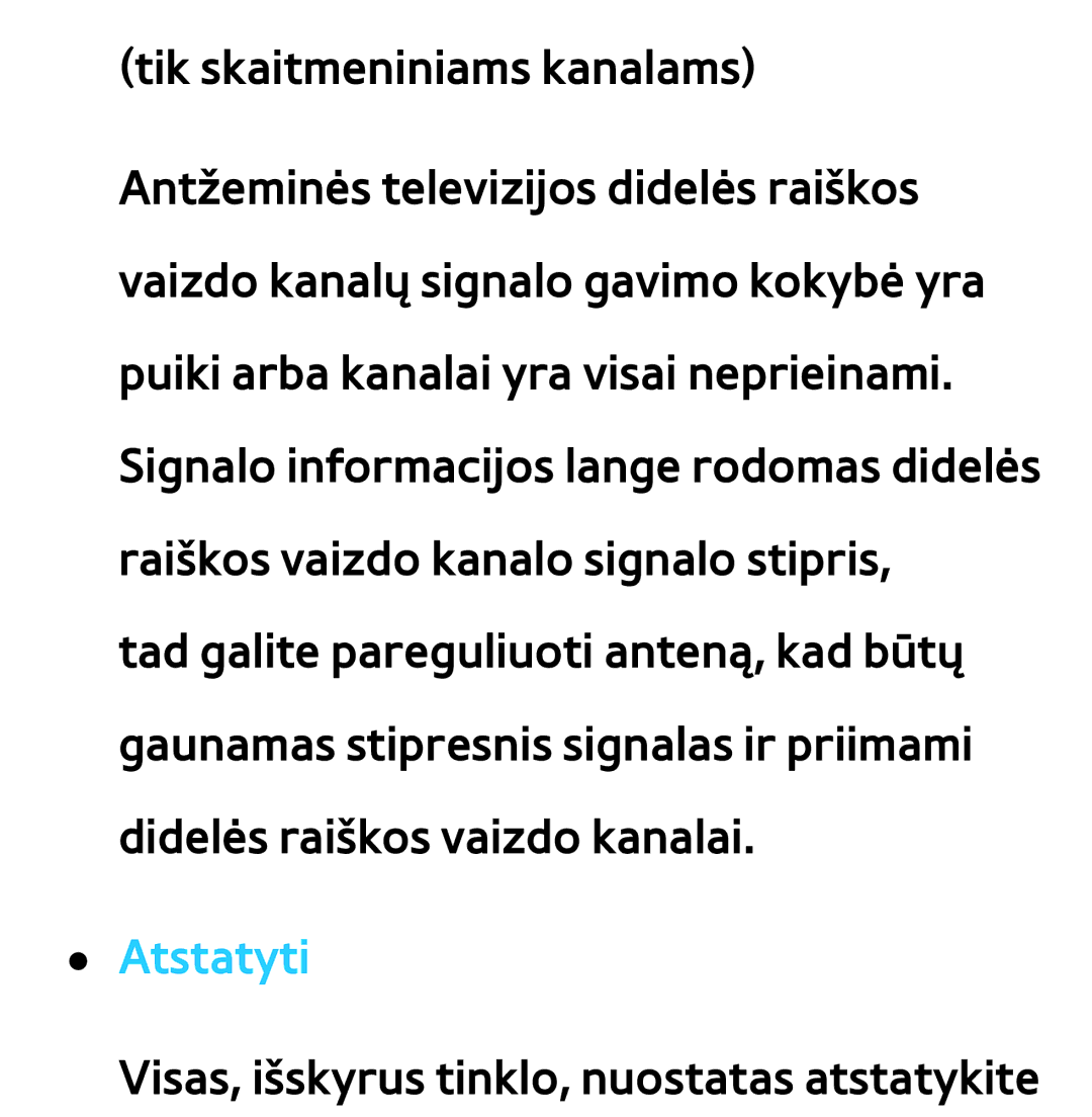 Samsung UE55ES7000SXXH, UE55ES8000SXXH, UE46ES8000SXXH, UE46ES7000SXXH manual Visas, išskyrus tinklo, nuostatas atstatykite 