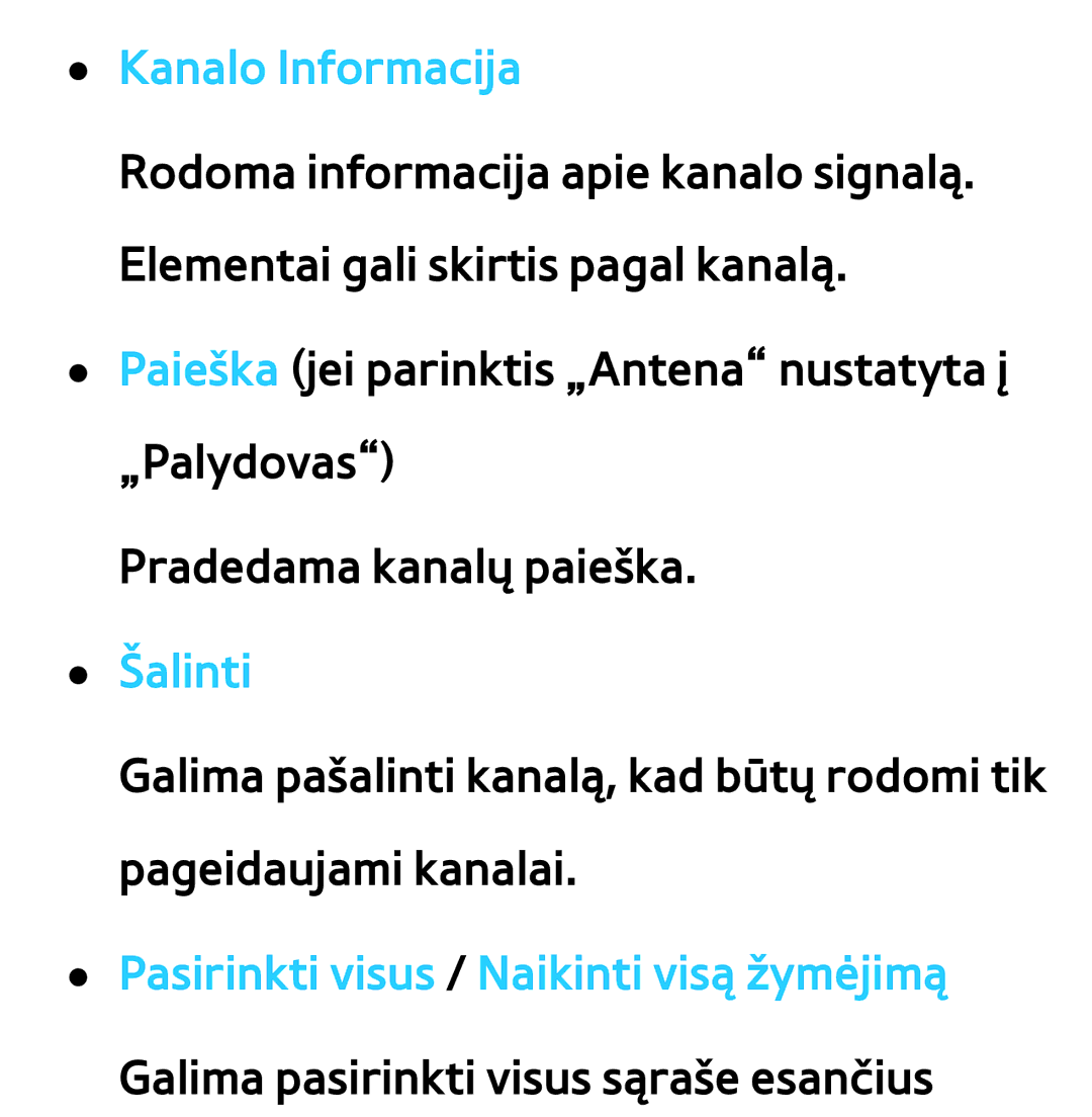 Samsung UE55ES8000SXXH, UE55ES7000SXXH, UE46ES8000SXXH, UE46ES7000SXXH, UE65ES8000SXXH, UE40ES8000SXXH manual Kanalo Informacija 