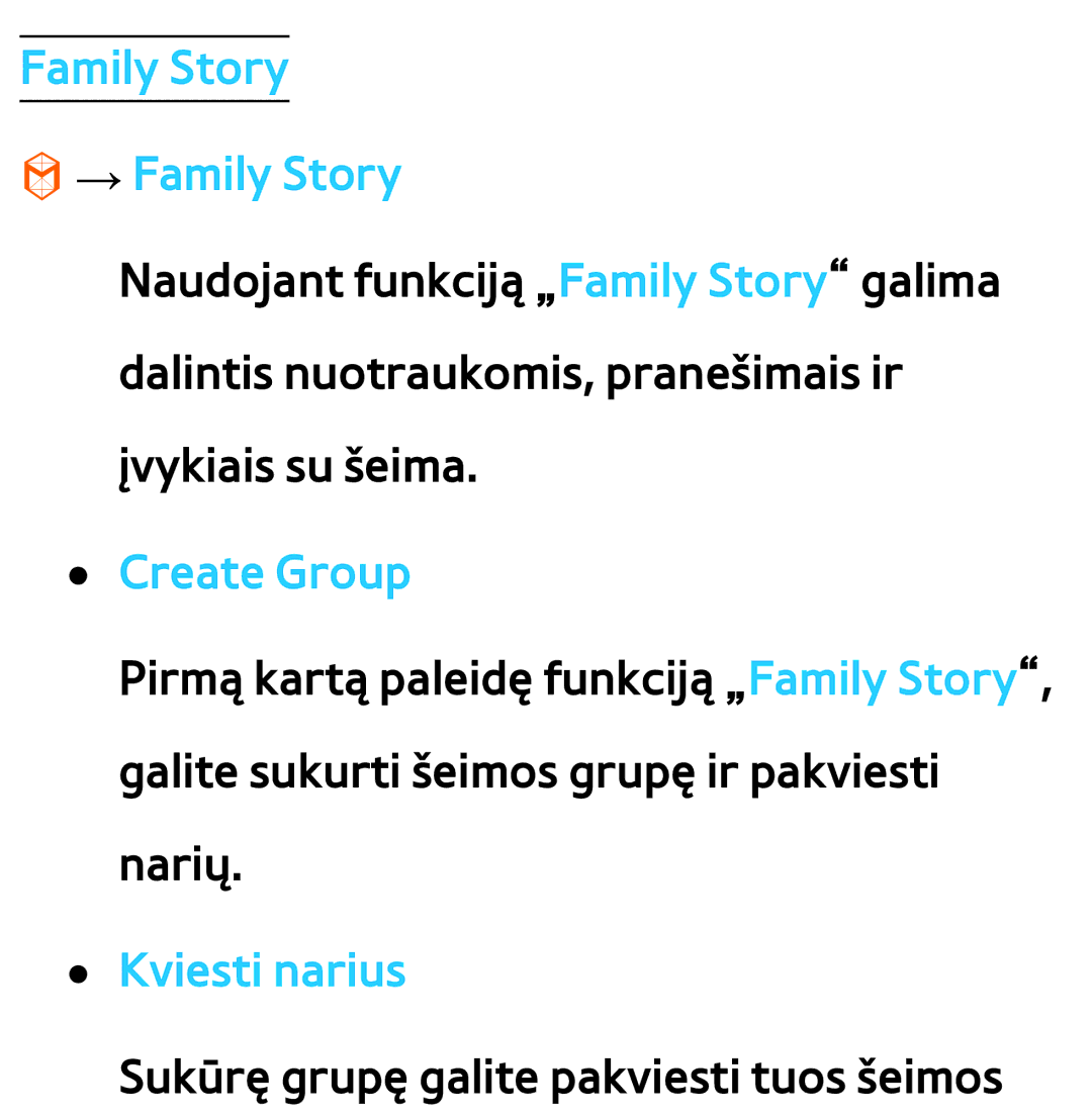 Samsung UE46ES7000SXXH, UE55ES8000SXXH, UE55ES7000SXXH manual Family Story → Family Story, Create Group, Kviesti narius 